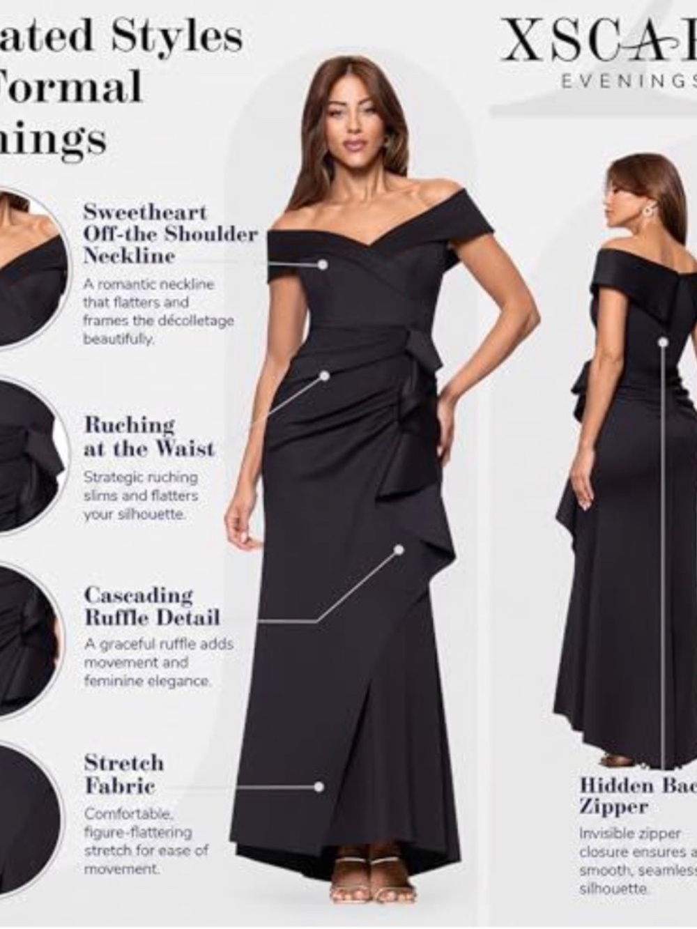 Xscape Women's Sz.8P Long Off-the-Shoulder Sweetheart Neckline Formal - Picture 14 of 15